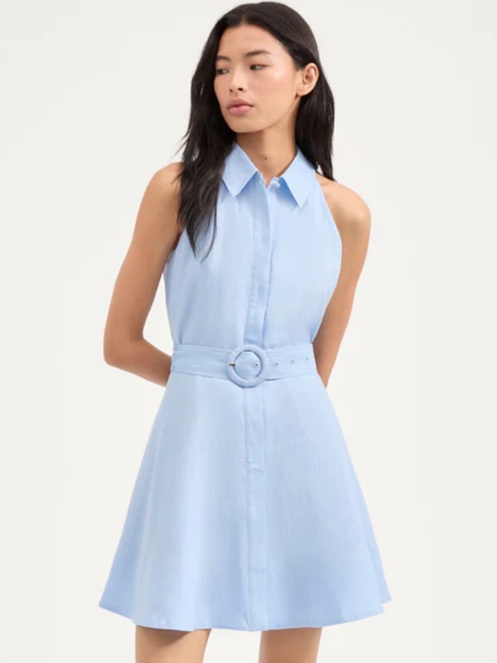 Veronica Beard Beau Linen Halter Shirt Dress Belted Blue Size 10 NWT